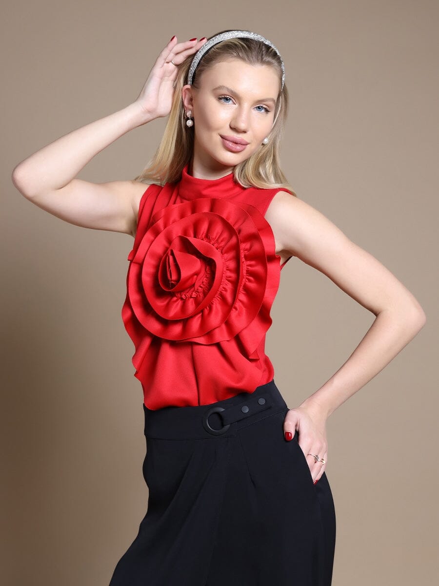 Gracia Fashion Women's Ruffle Flower Detail Tank Top - HOUSE OF SHE