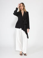 Gracia Fashion Women's Side ruffle bow front open coat - HOUSE OF SHE