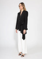Gracia Fashion Women's Side ruffle bow front open coat - HOUSE OF SHE