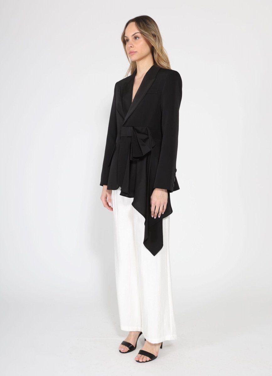 Gracia Fashion Women's Side ruffle bow front open coat - HOUSE OF SHE