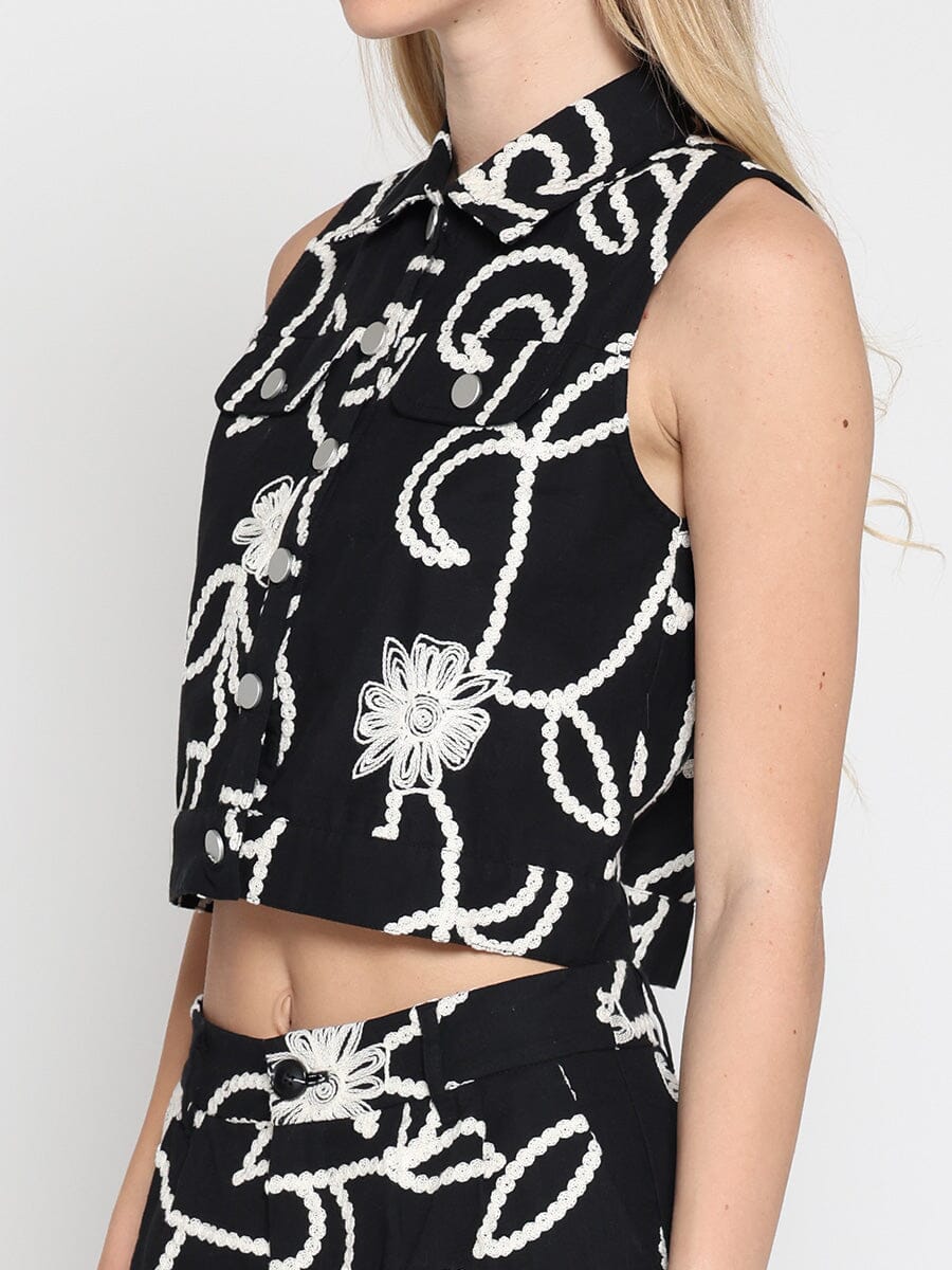 Gracia Fashion Women's Sleeveless embroidered button down vest - HOUSE OF SHE