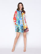 Gracia Fashion Women's Tribal Print Pearl Button-Down Shirt Dress - HOUSE OF SHE