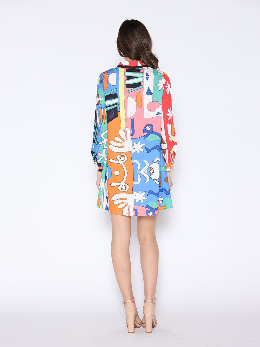 Gracia Fashion Women's Tribal Print Pearl Button-Down Shirt Dress - HOUSE OF SHE