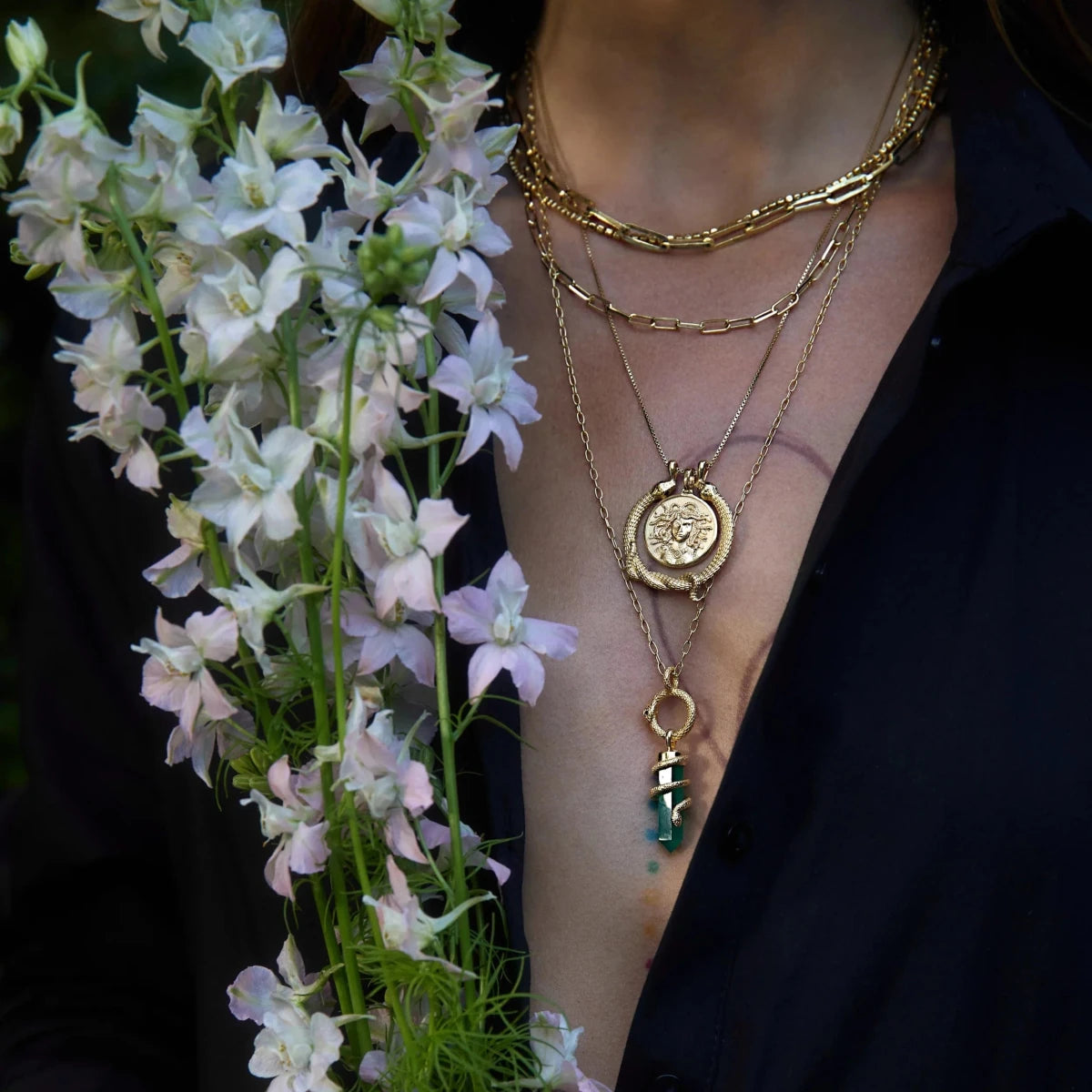 Green Onyx Crystal Snake Necklace - HOUSE OF SHE