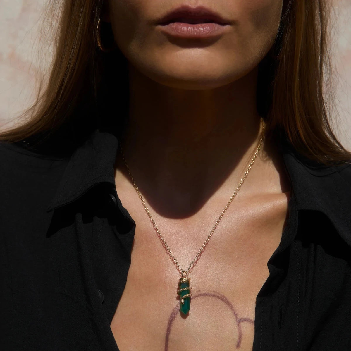 Green Onyx Crystal Snake Necklace - HOUSE OF SHE