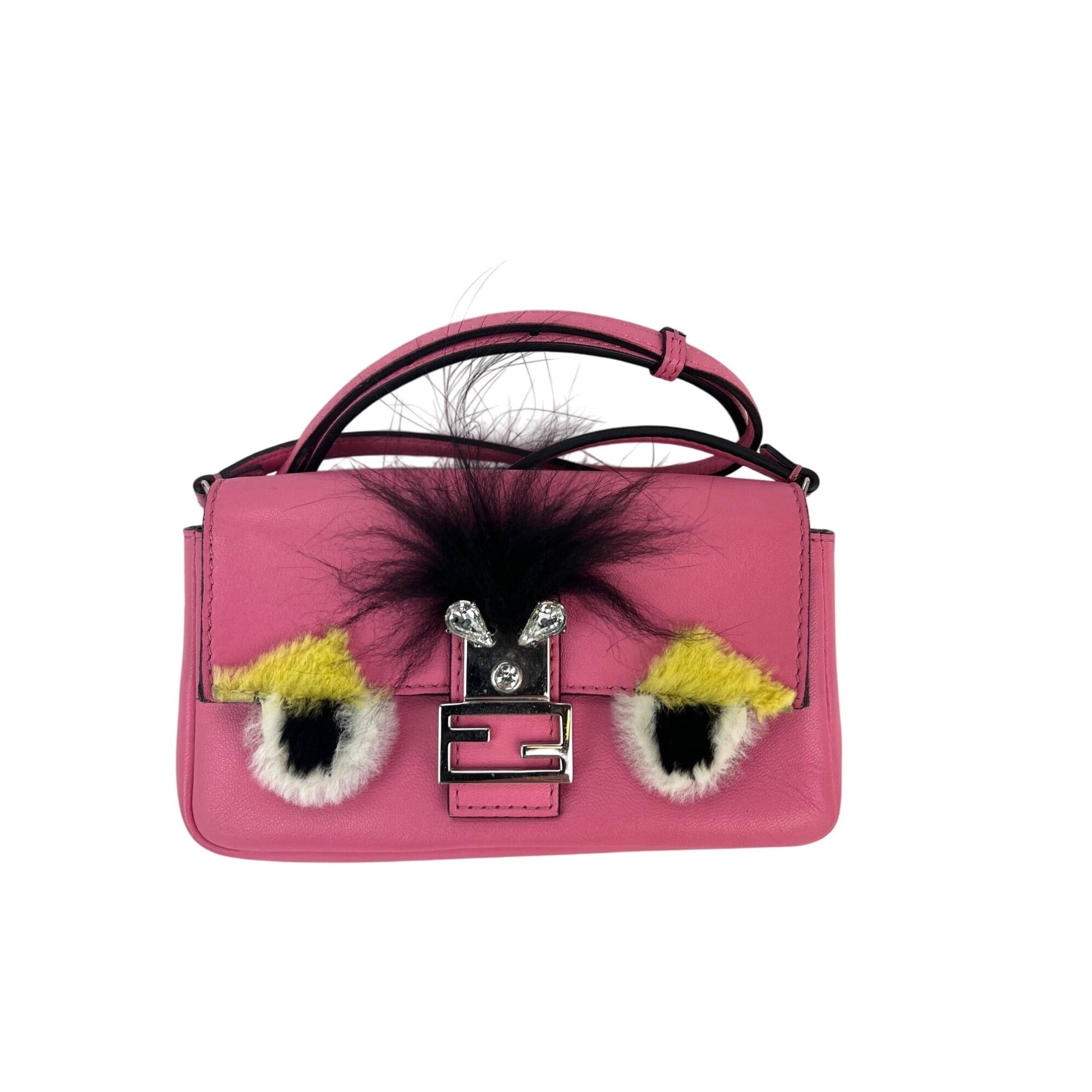 Fendi Monster Baguette Pink Leather Micro Crossbody Bag - HOUSE OF SHE