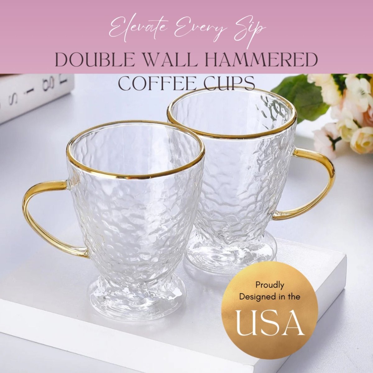 Hammered Double Wall Glass Coffee Cups - HOUSE OF SHE