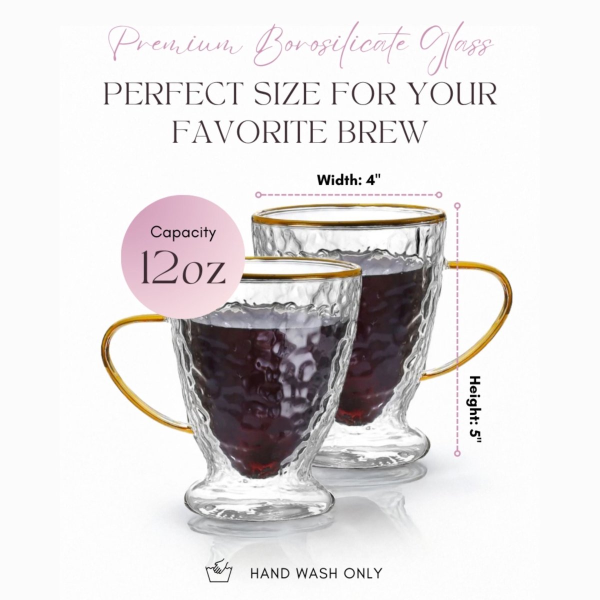 Hammered Double Wall Glass Coffee Cups - HOUSE OF SHE