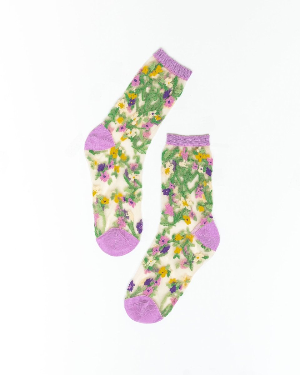 Heart Floral Sheer Crew Sock - HOUSE OF SHE