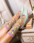 Heart Floral Sheer Crew Sock - HOUSE OF SHE