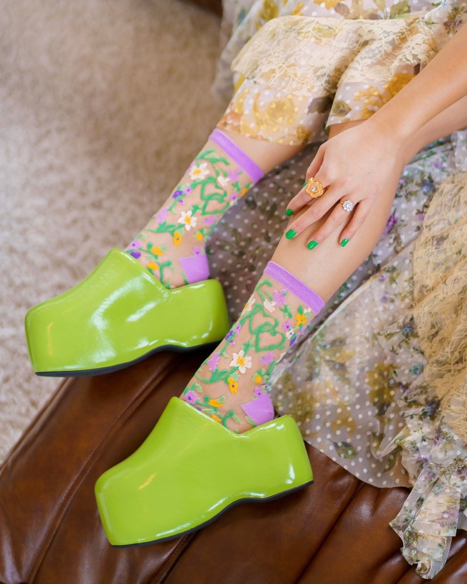 Heart Floral Sheer Crew Sock - HOUSE OF SHE
