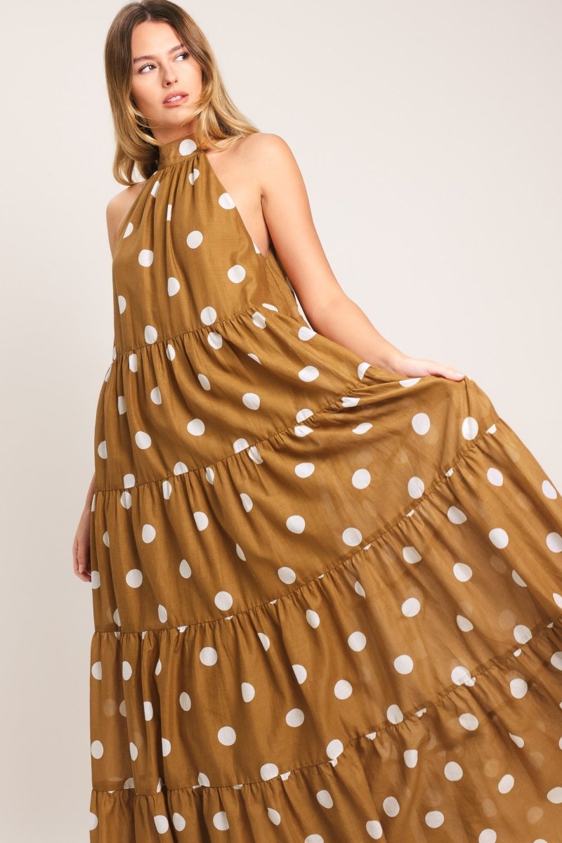 HONEY POLKA WOVEN MAXI DRESS - HOUSE OF SHE