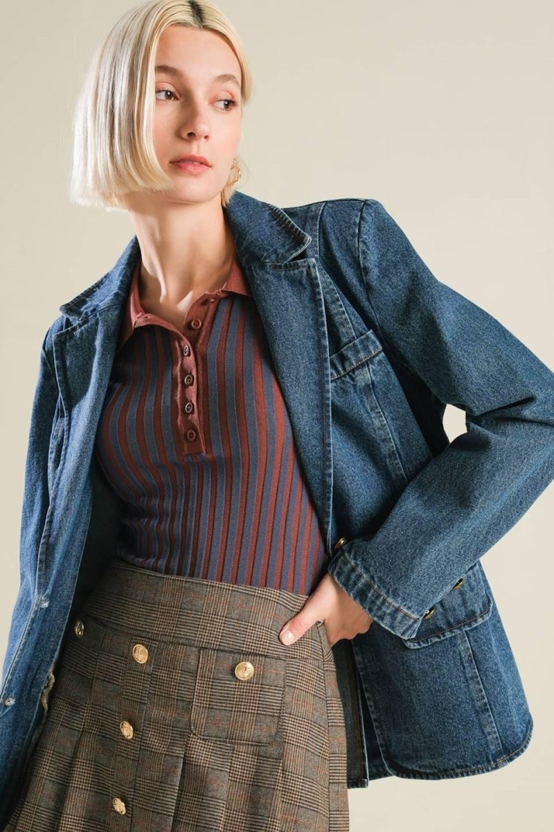 HOT TO GO DENIM BLAZER - HOUSE OF SHE