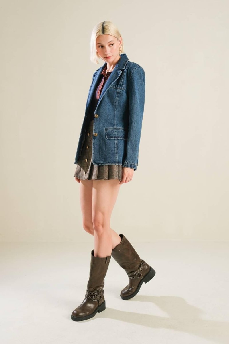 HOT TO GO DENIM BLAZER - HOUSE OF SHE