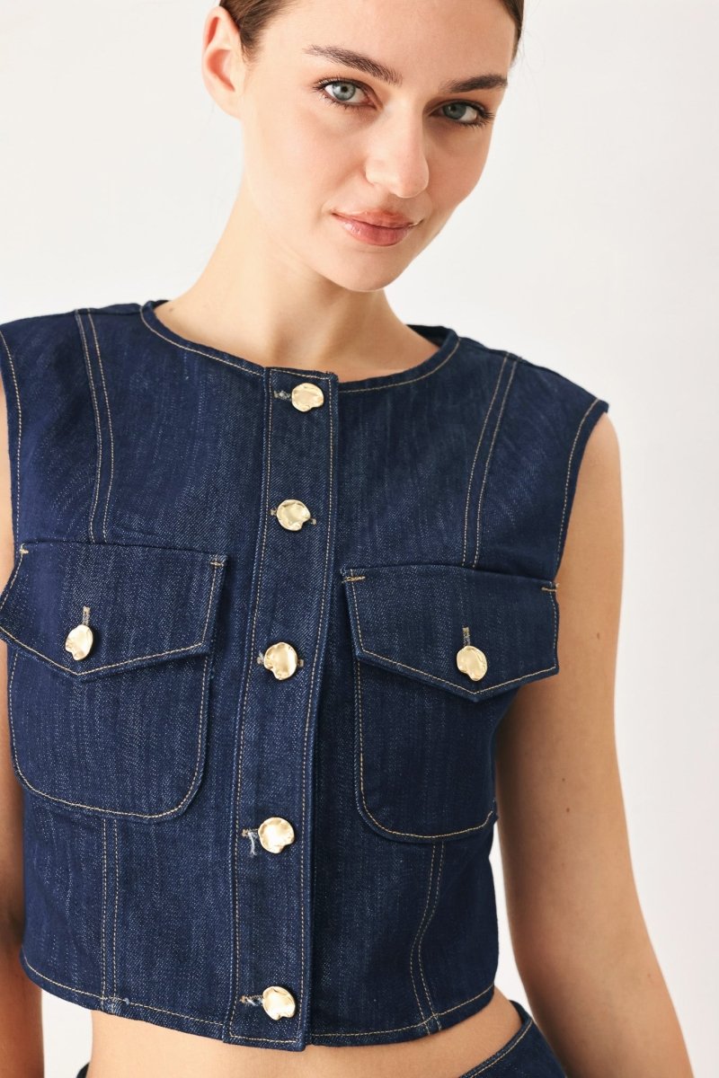 Iconic Indigo Denim Crop Vest - HOUSE OF SHE