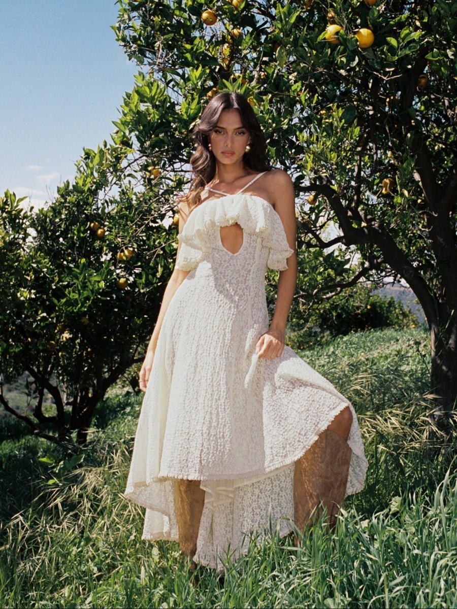 Idra Lace Trim Sleeveless Crochet Midi Trailing Dress - HOUSE OF SHE