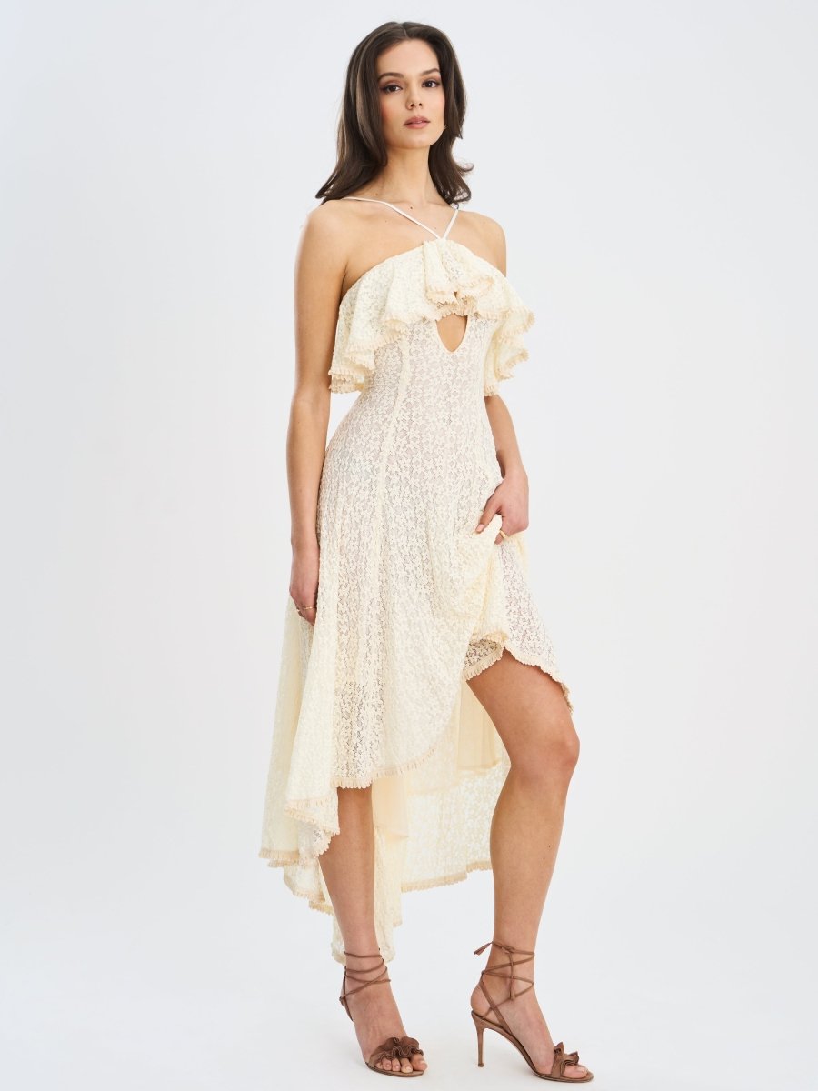 Idra Lace Trim Sleeveless Crochet Midi Trailing Dress - HOUSE OF SHE