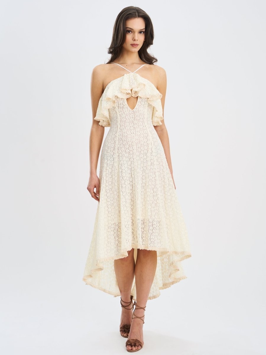 Idra Lace Trim Sleeveless Crochet Midi Trailing Dress - HOUSE OF SHE