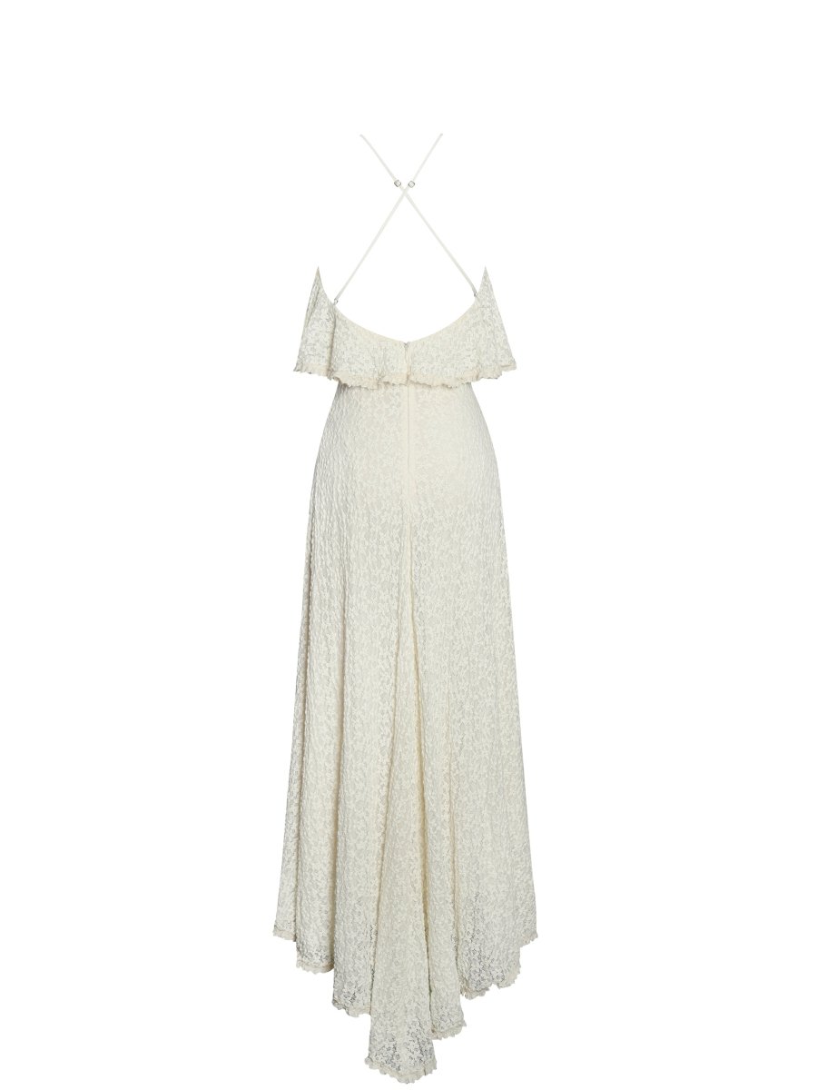 Idra Lace Trim Sleeveless Crochet Midi Trailing Dress - HOUSE OF SHE
