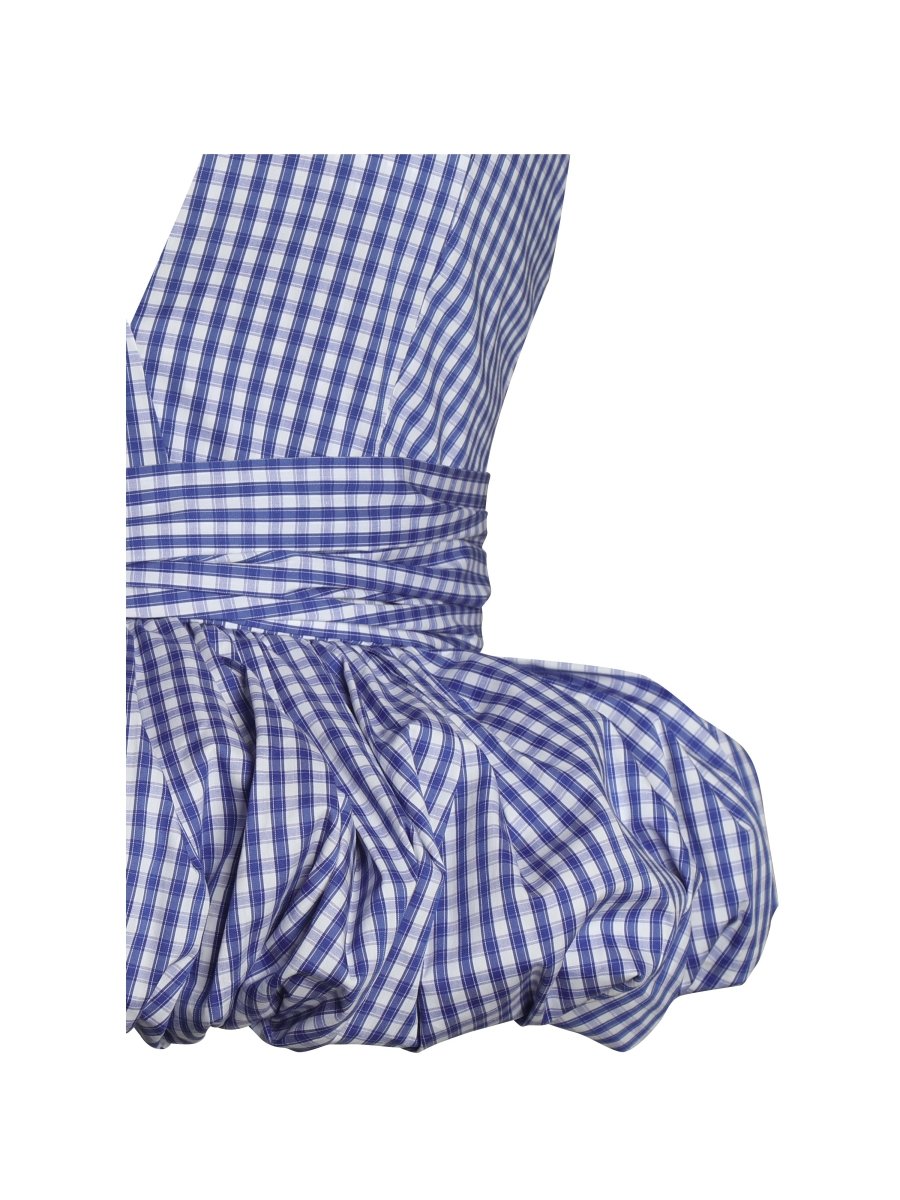 Ilene Blue Gingham Cotton Bubble Hem Halter Top - HOUSE OF SHE