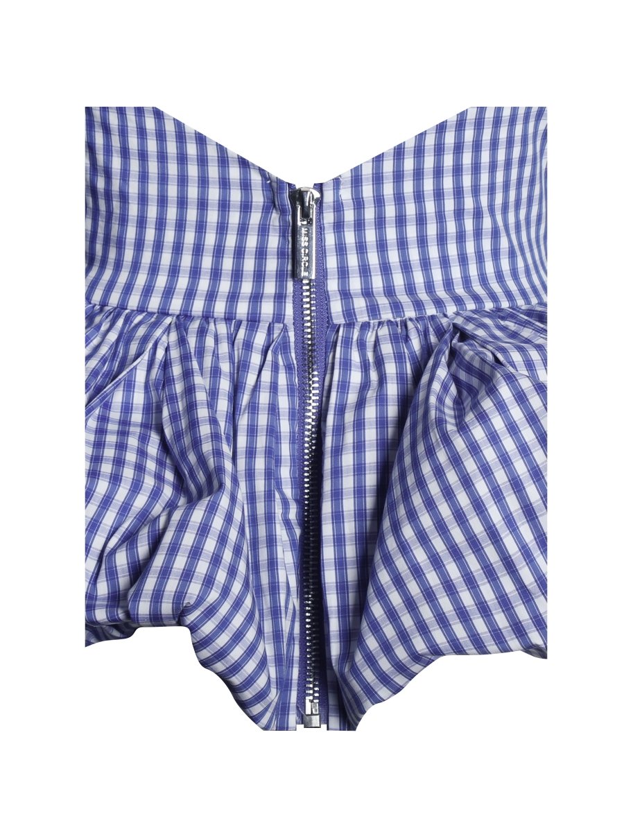 Ilene Blue Gingham Cotton Bubble Hem Halter Top - HOUSE OF SHE