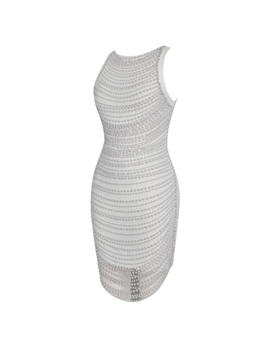 Iliana White Pearl Chain Embellished Midi Dress - HOUSE OF SHE