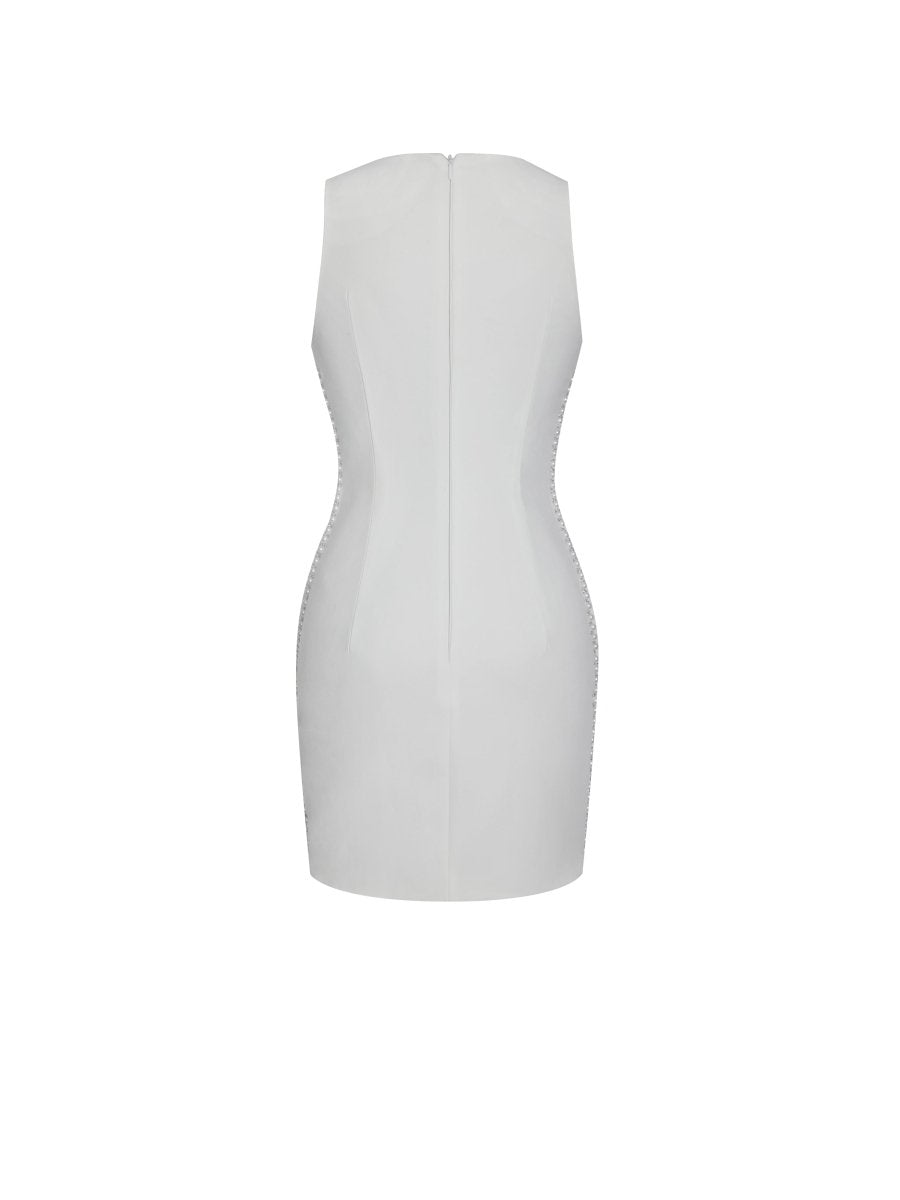 Iliana White Pearl Chain Embellished Midi Dress - HOUSE OF SHE