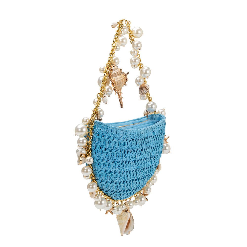 Isla Blue Small Straw Top Handle Bag - HOUSE OF SHE