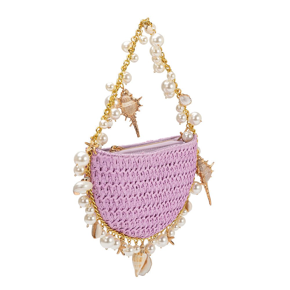 Isla Lavender Small Straw Top Handle Bag - HOUSE OF SHE