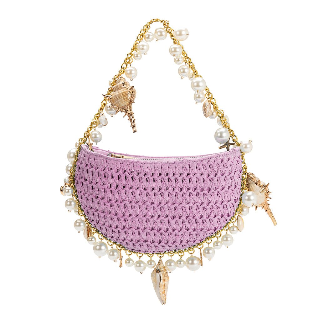 Isla Lavender Small Straw Top Handle Bag - HOUSE OF SHE