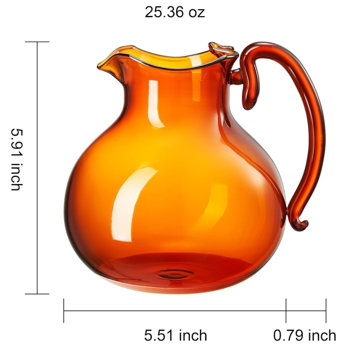Italian Design Amber Glass Jug Mouth-Blown Venetian Pitcher 750ml Handmade Murano - HOUSE OF SHE