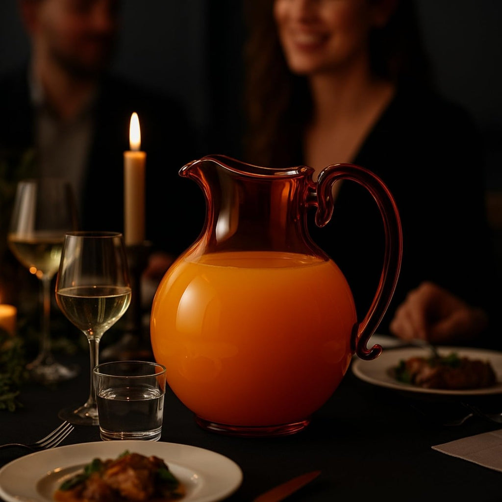 Italian Design Amber Glass Jug Mouth-Blown Venetian Pitcher 750ml Handmade Murano - HOUSE OF SHE