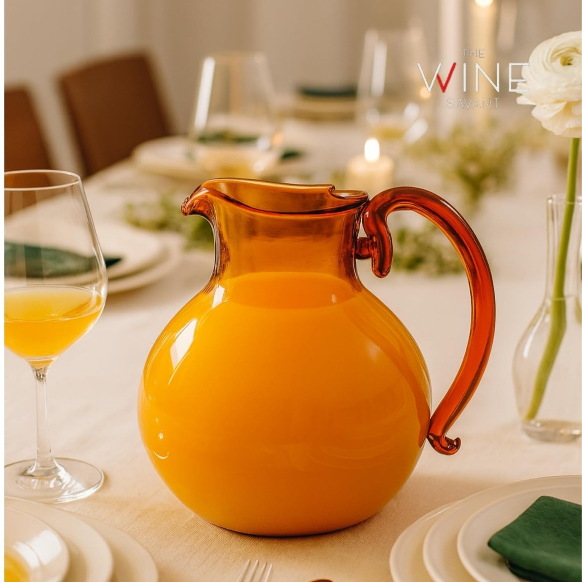 Italian Design Amber Glass Jug Mouth-Blown Venetian Pitcher 750ml Handmade Murano - HOUSE OF SHE