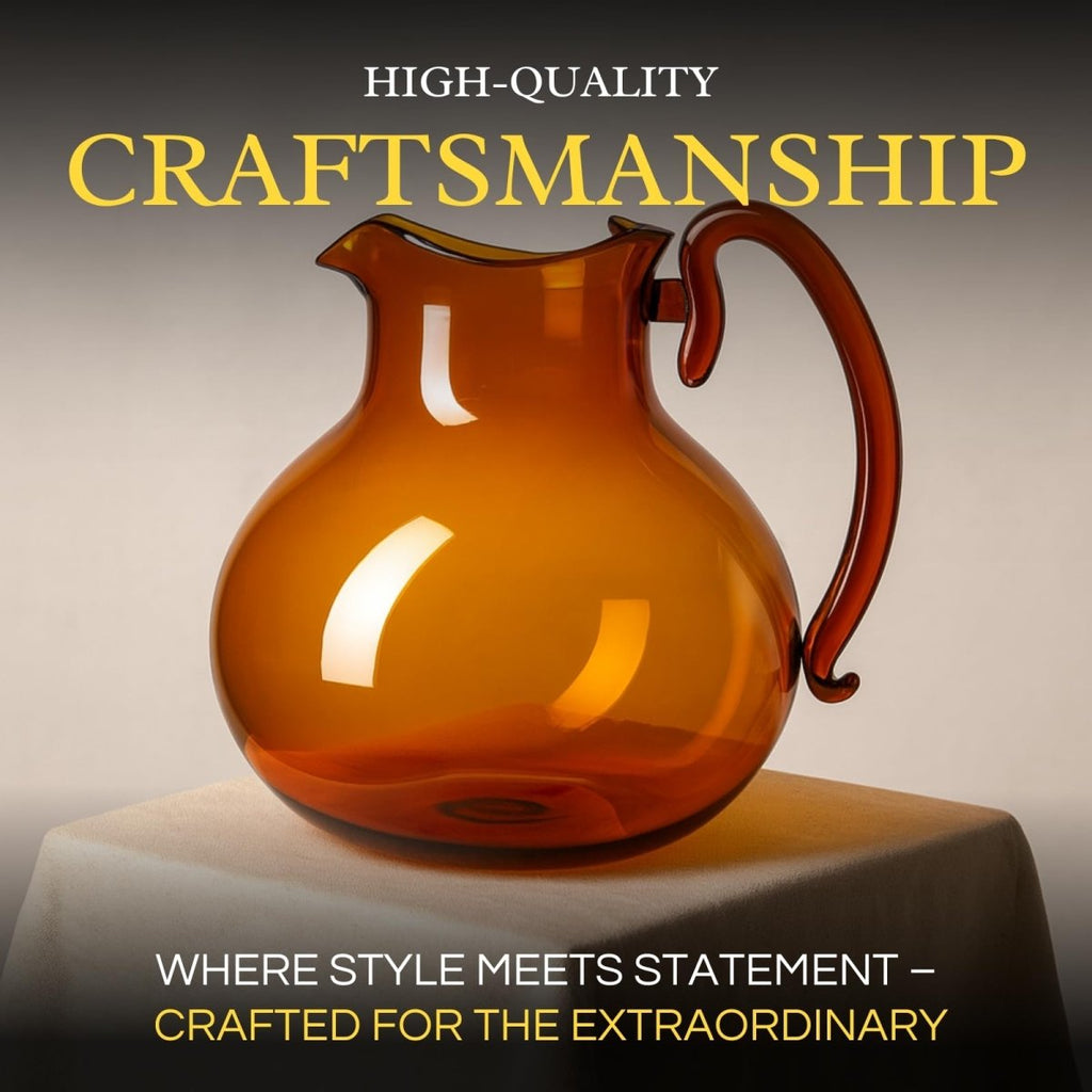 Italian Design Amber Glass Jug Mouth-Blown Venetian Pitcher 750ml Handmade Murano - HOUSE OF SHE