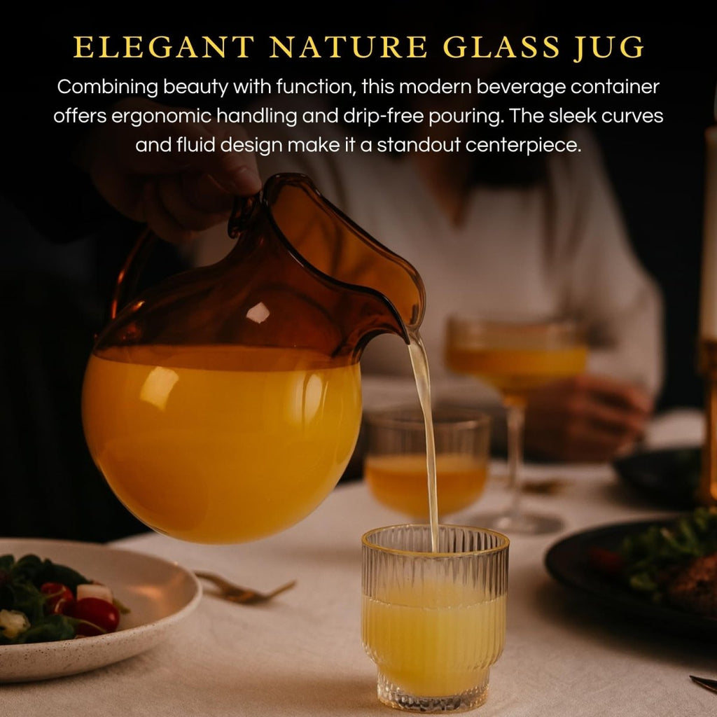 Italian Design Amber Glass Jug Mouth-Blown Venetian Pitcher 750ml Handmade Murano - HOUSE OF SHE