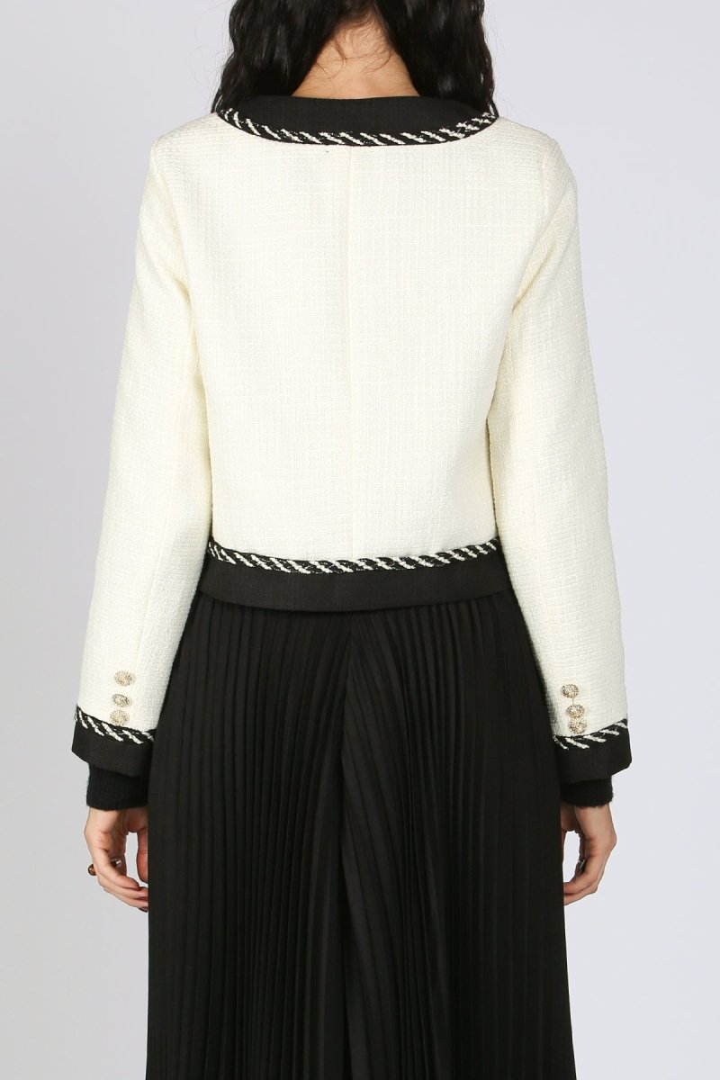 Jayden Black Trimmed Tweed Crop Jacket - HOUSE OF SHE