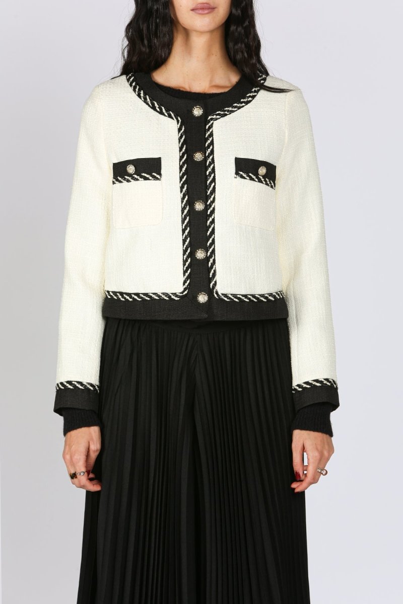 Jayden Black Trimmed Tweed Crop Jacket - HOUSE OF SHE