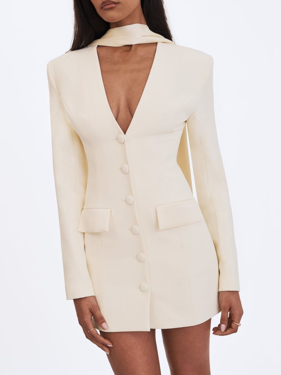 Jeannie Cream Blazer Mini Dress - HOUSE OF SHE