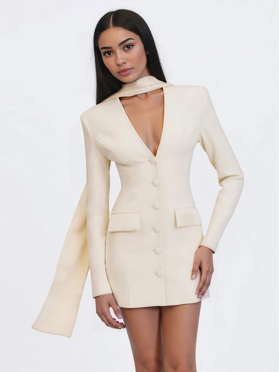 Jeannie Cream Blazer Mini Dress - HOUSE OF SHE