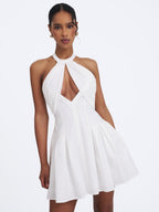 Jordyn Cotton Poplin Keyhole Halter Mini Dress - HOUSE OF SHE