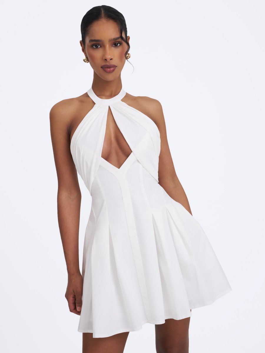 Jordyn Cotton Poplin Keyhole Halter Mini Dress - HOUSE OF SHE