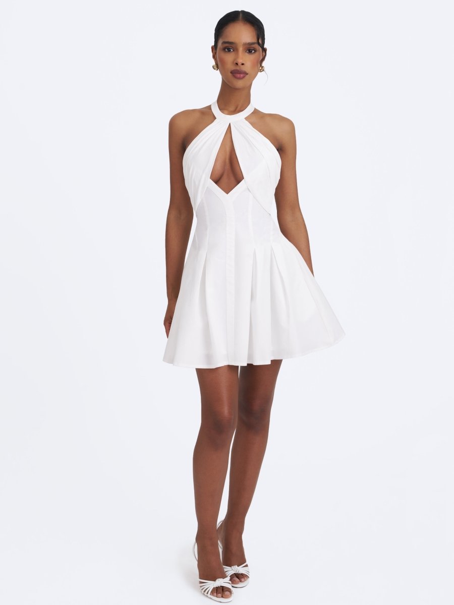 Jordyn Cotton Poplin Keyhole Halter Mini Dress - HOUSE OF SHE