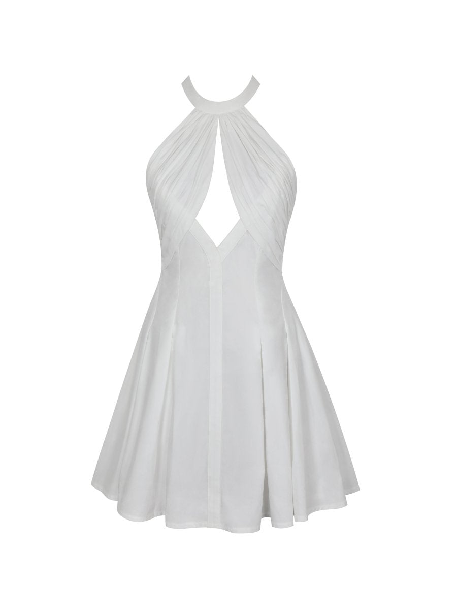 Jordyn Cotton Poplin Keyhole Halter Mini Dress - HOUSE OF SHE
