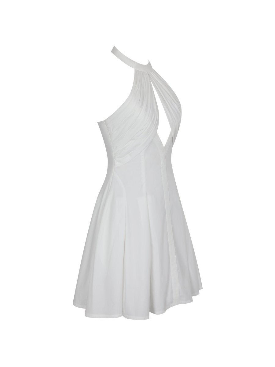 Jordyn Cotton Poplin Keyhole Halter Mini Dress - HOUSE OF SHE