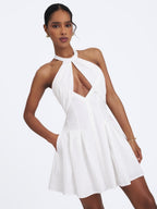 Jordyn Cotton Poplin Keyhole Halter Mini Dress - HOUSE OF SHE