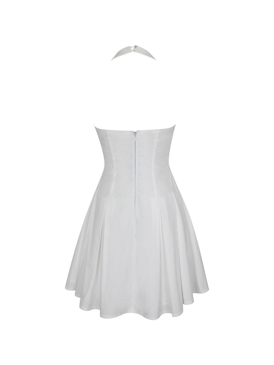 Jordyn Cotton Poplin Keyhole Halter Mini Dress - HOUSE OF SHE