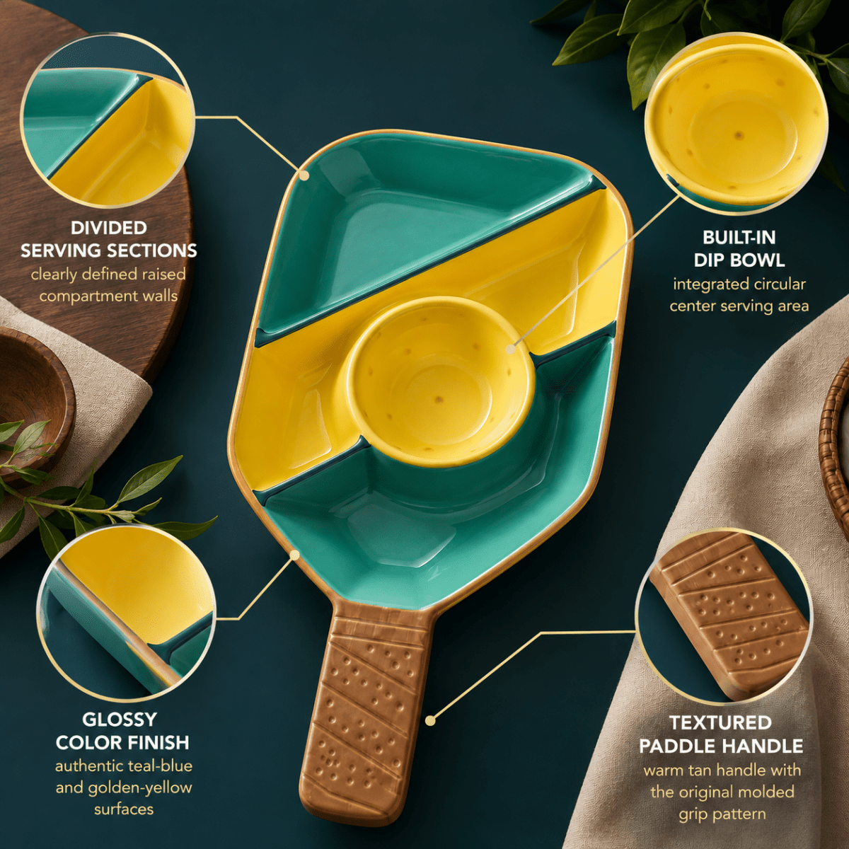 Khen Ceramic Pickleball Dish | Paddle Shaped Serving Tray Platter Decorative Tableware - HOUSE OF SHE
