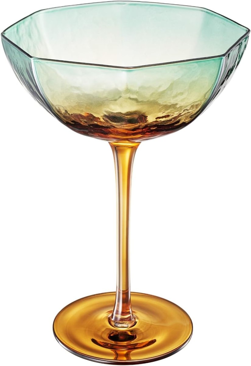 Khen Hexagonal Coupe Glasses Elegant Break Resistant - Set of 2 Teal + Brown - HOUSE OF SHE