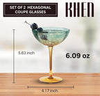 Khen Hexagonal Coupe Glasses Elegant Break Resistant - Set of 2 Teal + Brown - HOUSE OF SHE