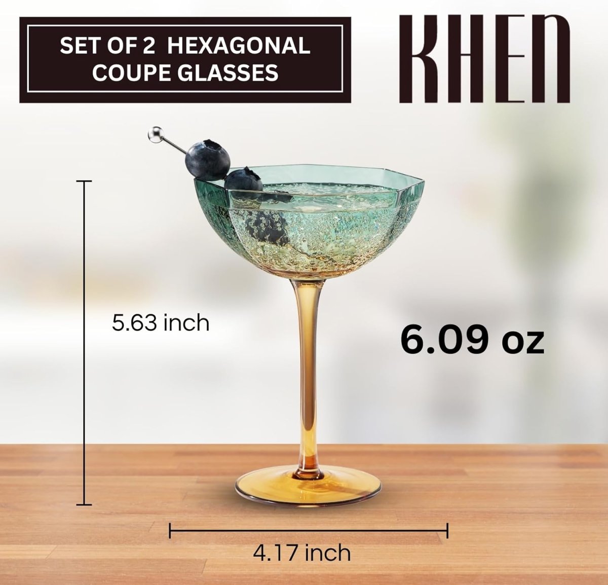 Khen Hexagonal Coupe Glasses Elegant Break Resistant - Set of 2 Teal + Brown - HOUSE OF SHE